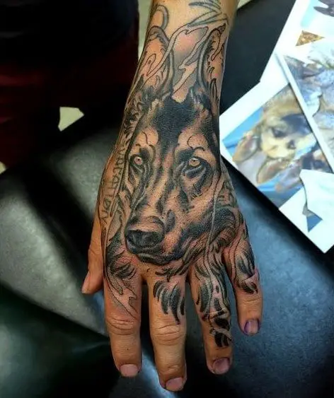 german shepherd hand tattoos