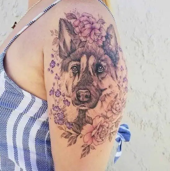 german shepherd shoulder tattoo